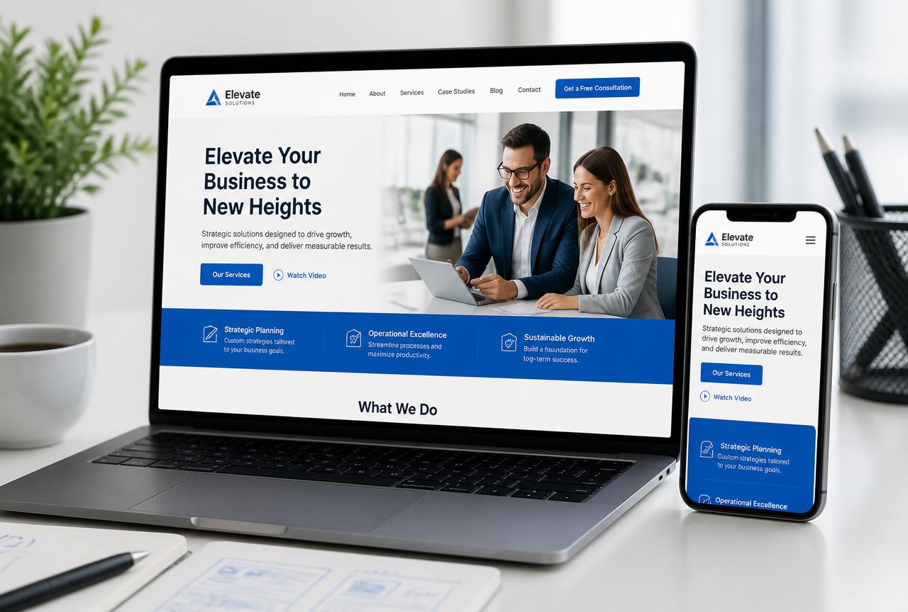 Responsive small business website shown on a laptop and smartphone