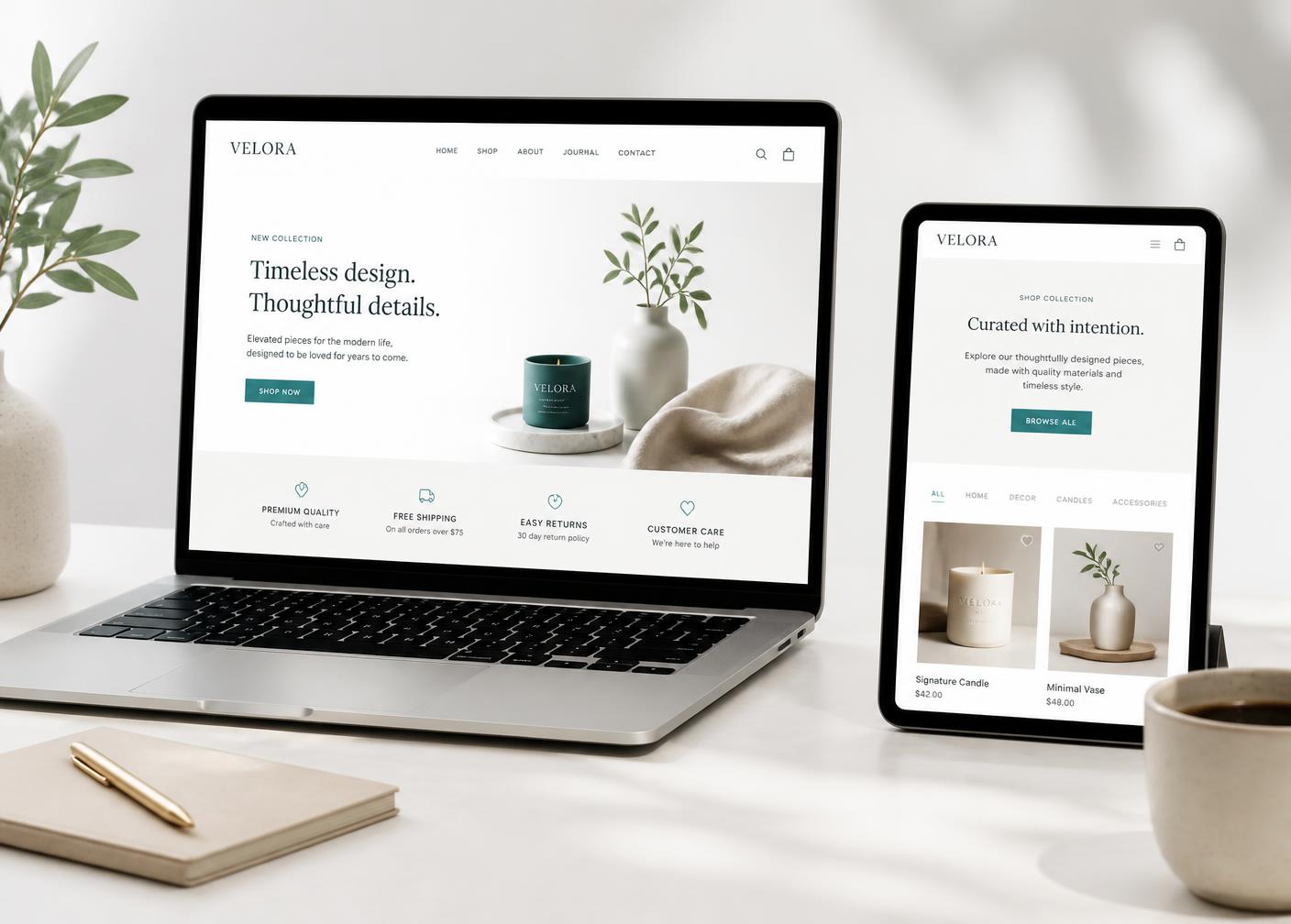 A custom small business website shown on a laptop and tablet